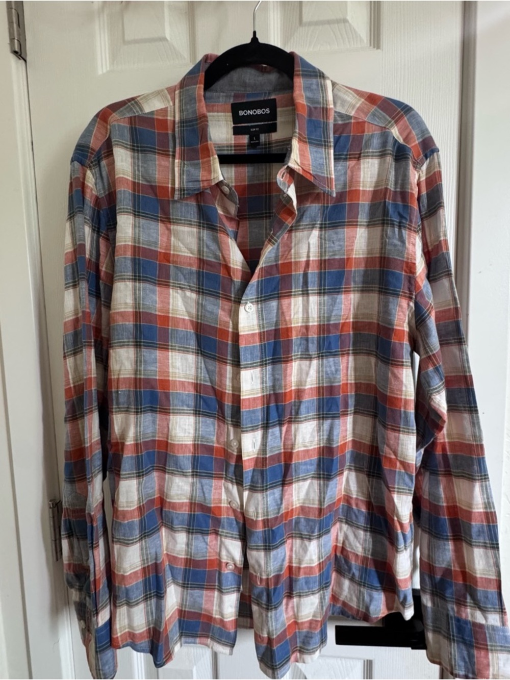 Bonobos Plaid Button-Down Shirt in Blue, Rust & White